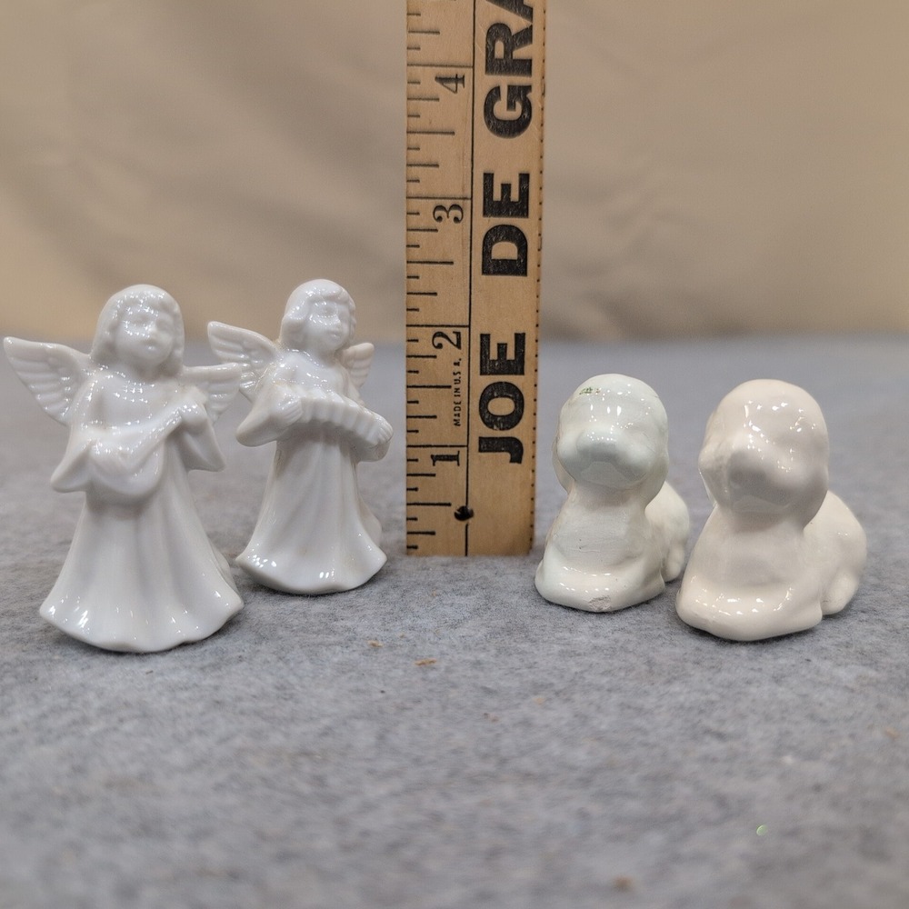 Vintage White Ceramic Miniature Angel and Lamb Nativity Figurines Set of 4 - Picture 2 of 4